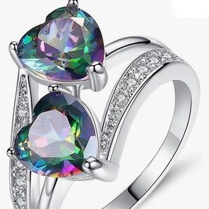 New lab creatd mystic topaz, gemstone ring~.925 slvplt in sz 8 or 10